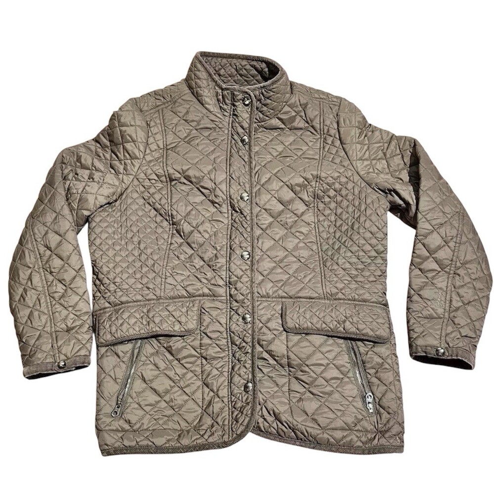 Joules Brown Quilted Showerproof Floral Lined Snap Button Jacket Womens Size 16